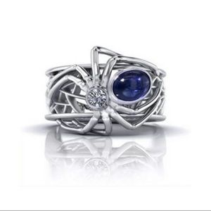 Oval-Cut Blue Sapphire & CZ Spider Ring